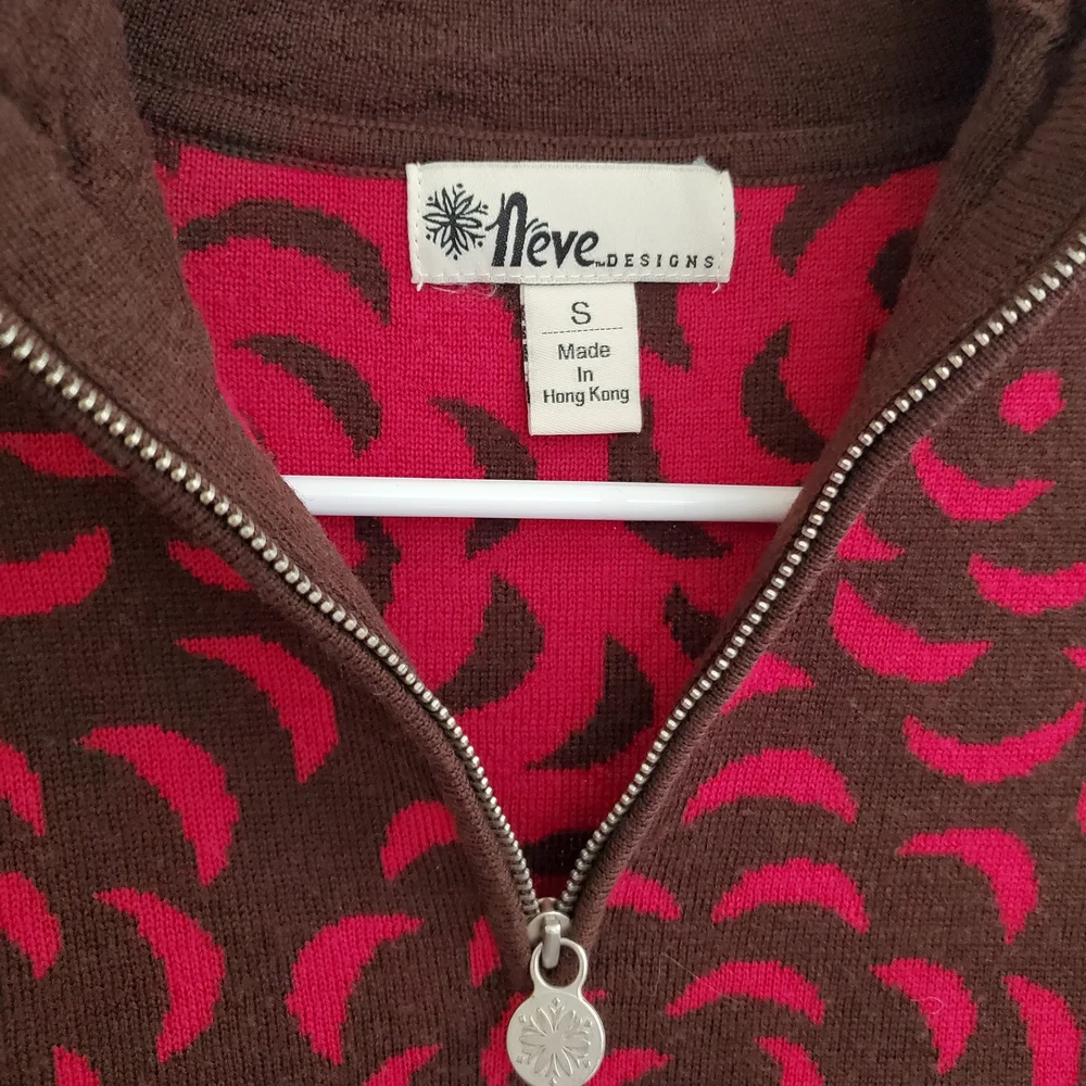 Neve Women's Small  Red and Brown Floral Cowl Neck Sweater